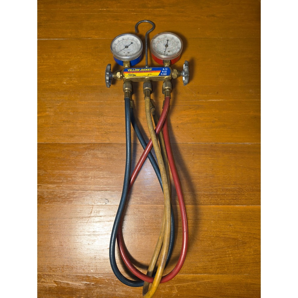 Yellow Jacket Ritchie HVAC Manifold Gauge Set R-12 R-22 R-502 Brass Body Hoses